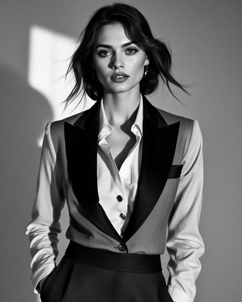 Tailleur éditorial sur mannequin IA